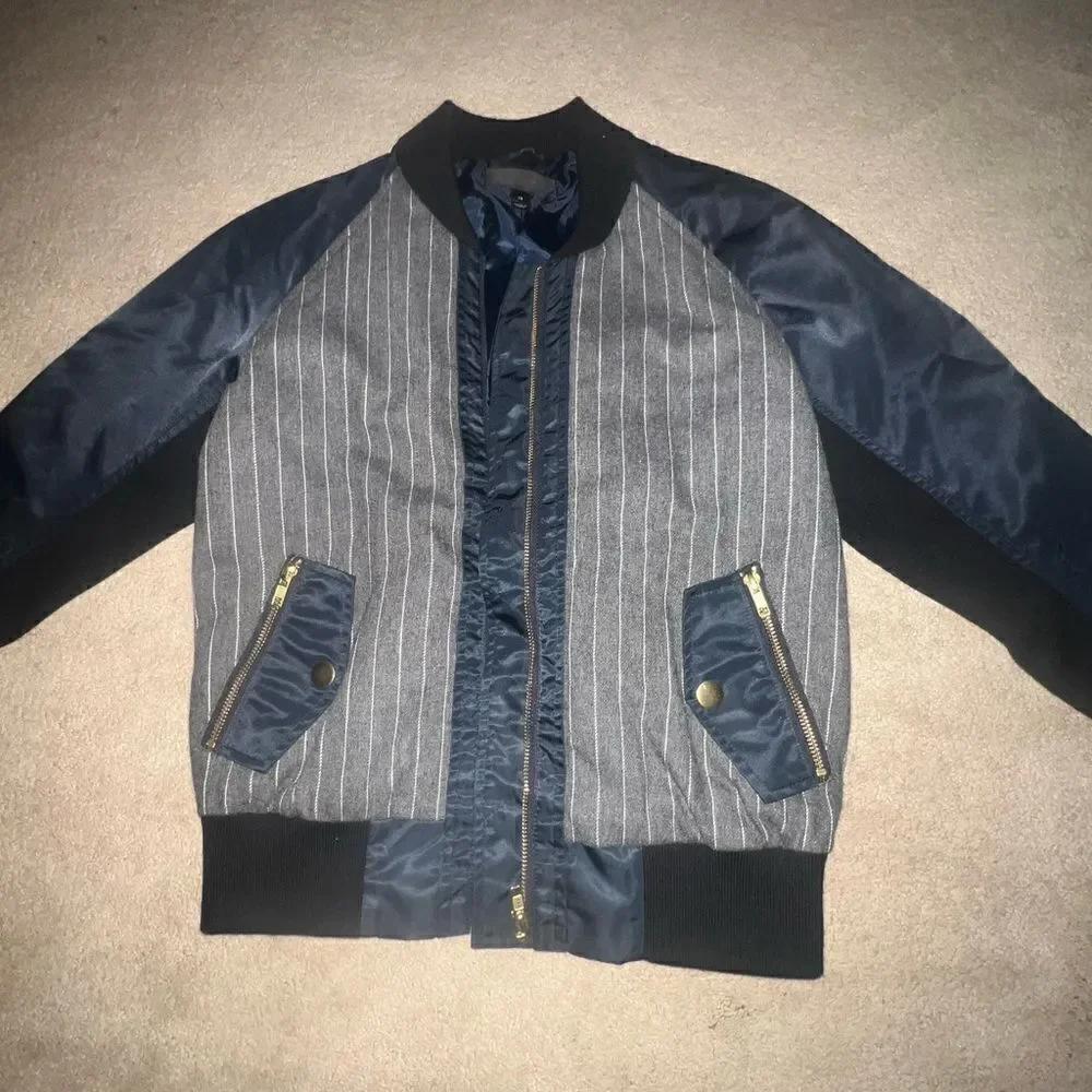J Crew Pinstripe Bomber Jacket - Sz XS - Picture 9 of 15